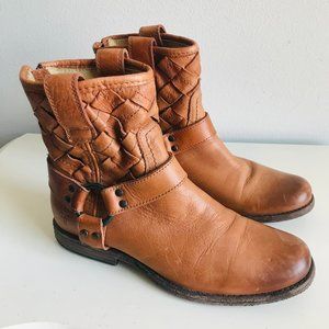 Frye Philip Woven Leather Brown Harness Boots Size 7